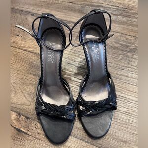 Franco Sarto Black Leather Braided Heels